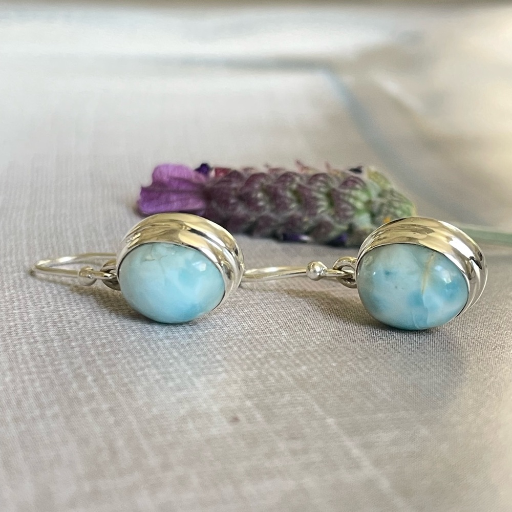 925 Sterling silver Larimar dangle earrings! B O H O - Picture 17 of 17